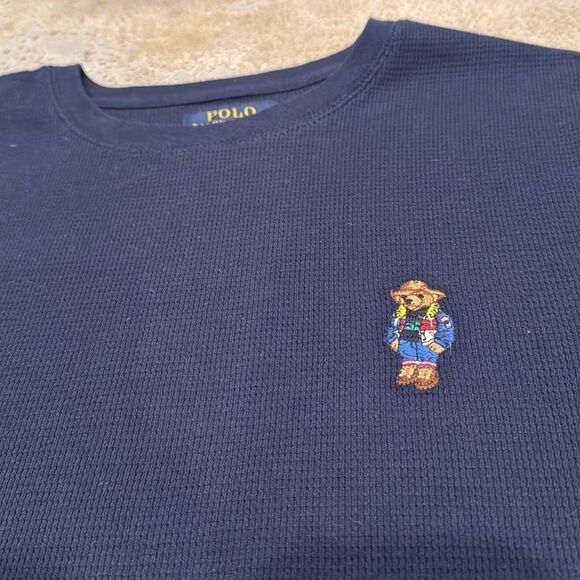 Polo Ralph Lauren Big Polo Bear Waffle Knit Thermal size L in EUC Navy blue - Picture 2 of 7